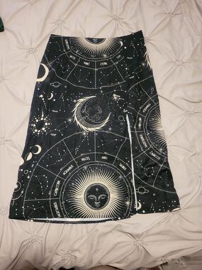 Celestial Midi Skirt - Black & Cream Zodiac Print